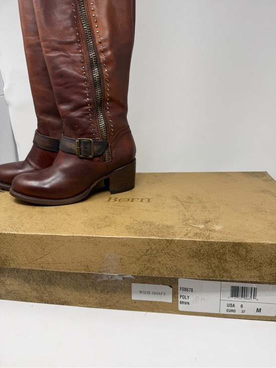 Born Shoes - Born Brown Leather Tall Riding Boots with Studded Zip